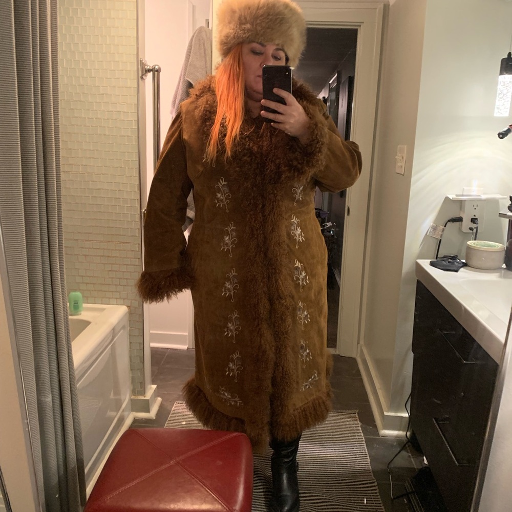 Vintage penny lane suede + Embroidered ginger rust brown Women's Coat - Picture 10 of 15